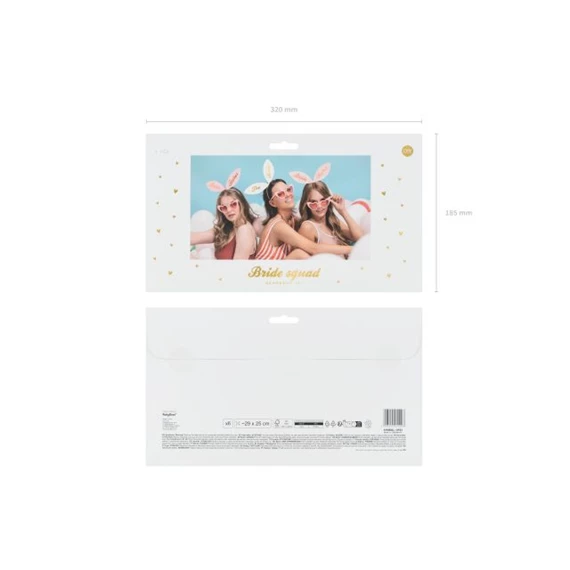 Fejpánt nyuszifüllel "Bride Babes" felirattal műanyag 29x25cm rózsaszín, fehér S/6