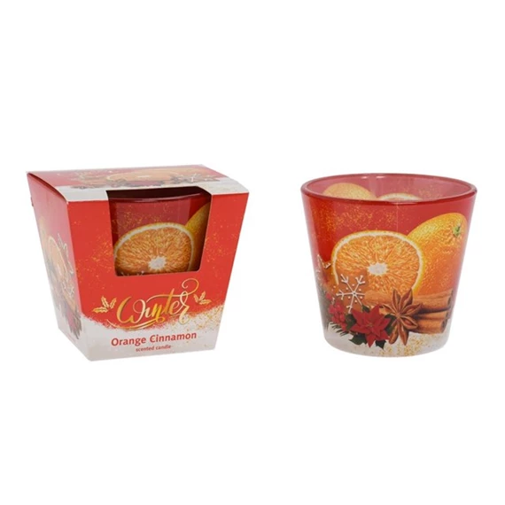 Orange & cinnamon scented candle, 115g, glass jar, paraffin