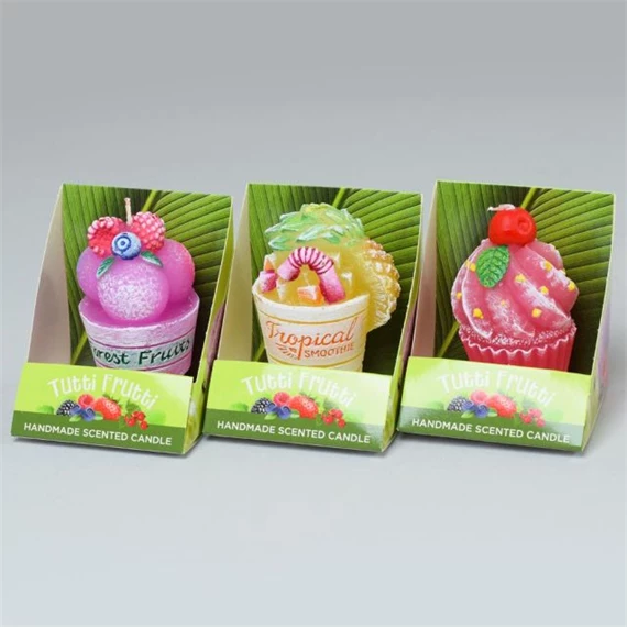 Illatgyertya smoothie formájú, gyümölcs illatú 8x8x8 cm 3féle
