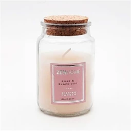 Illatgyertya üvegben, parafa fedővel - Rózsa és Fekete oud 120 gr/db
