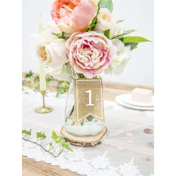 Juta asztalszámok fehér 7x10,5 cm S/20