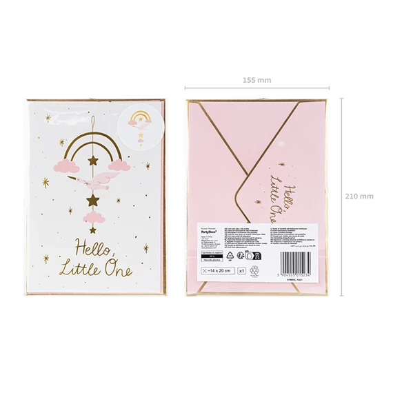 Kártya függő dekoráció gólya világos rózsaszín 14x20 cm