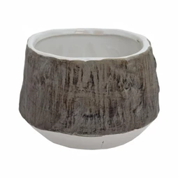 Kaspó fa mintával kerámia 11,5x13,5x11 cm fehér, barna