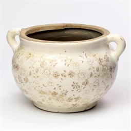 Kaspó füllel virág mintával kerámia 25x15x25 cm krém, barna