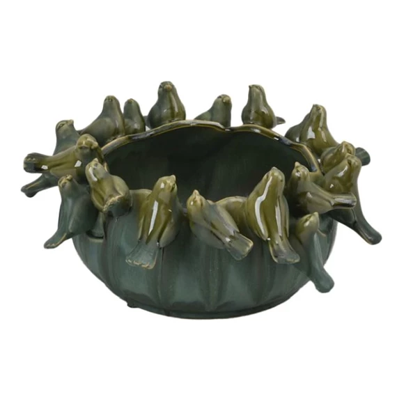 Kaspó kerek, 3D madarakkal 33x32,5x14,5 cm