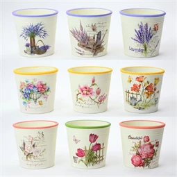 Kaspó virágmintás kerámia 12x12x11 cm sárga, lila 9 féle