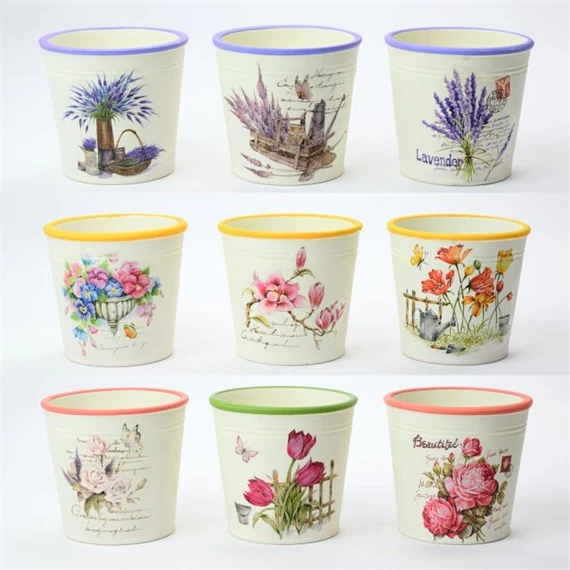 Kaspó virágmintás kerámia 12x12x11 cm sárga, lila 9 féle