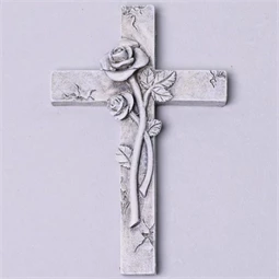 Kereszt, rózsával 7x11x2 cm
