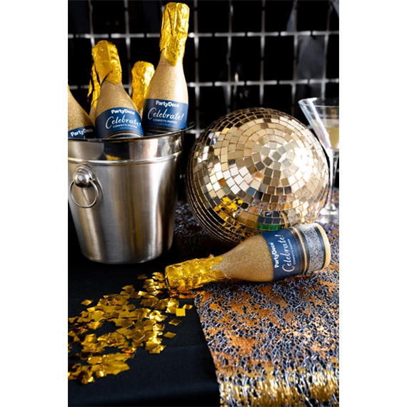 Konfetti ágyú pezsgősüveg alakú 20,5 cm arany