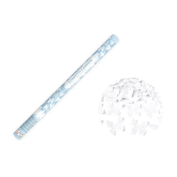 Konfetti ágyú pillangókkal fehér 80 cm