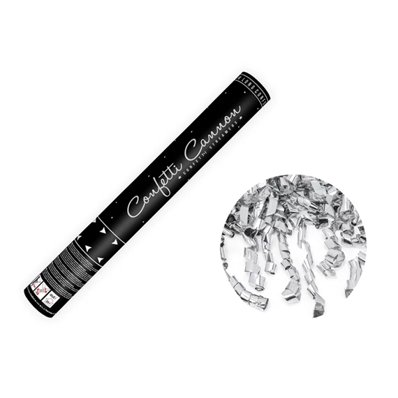 Konfetti ágyú szerpentinekkel ezüst 40 cm