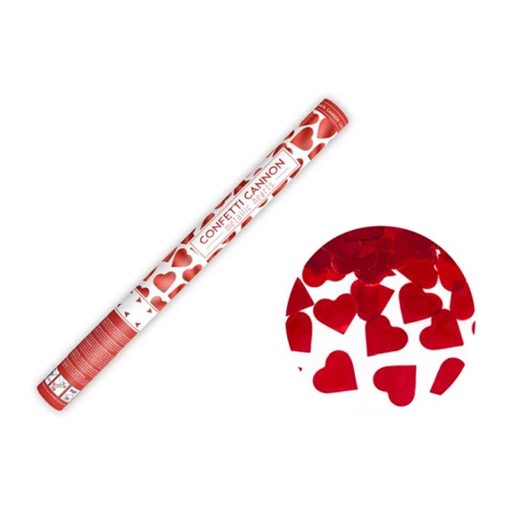 Konfetti ágyú szívekkel piros 60 cm
