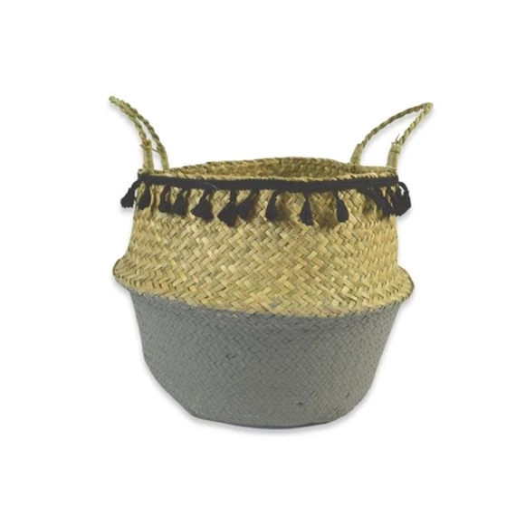 Kosár fonott, rojtokkal 28x14x34 cm
