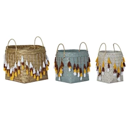 Kosár szett bojtos 46x46x57 cm S/3