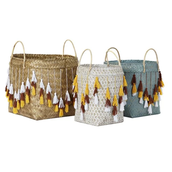 Kosár szett bojtos 46x46x57 cm S/3