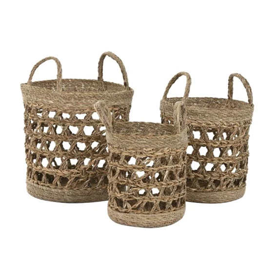 Kosár szett füllel, kerek 30x30x40 cm S/3