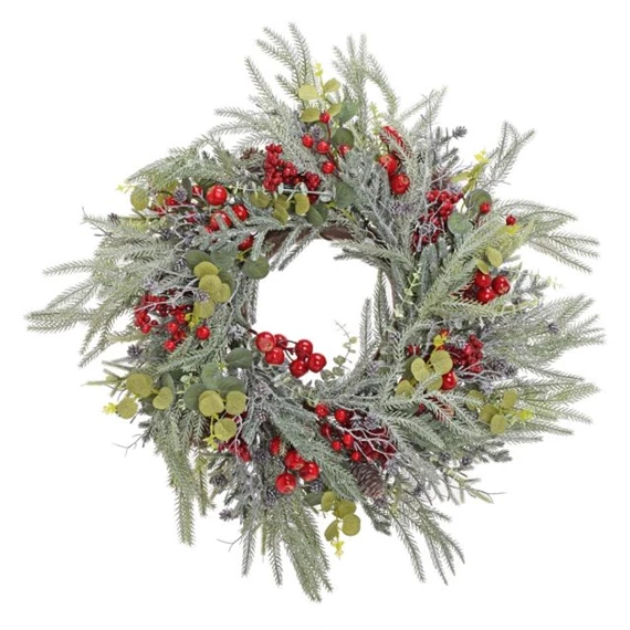 Koszorú fenyővel, bogyóval, eukaliptusszal 65 cm