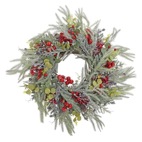 Koszorú fenyővel, bogyóval, eukaliptusszal 65 cm