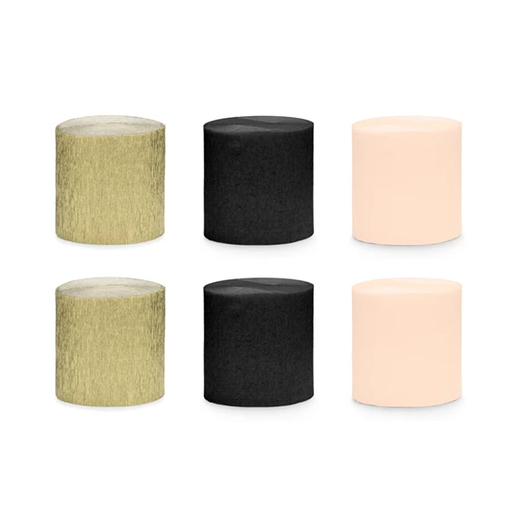 Krepp papír 5 cm/10 m, 6 darabos készlet fekete-arany mix S/6
