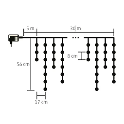 LED-es fényfüggöny, 900 LED, 5 m