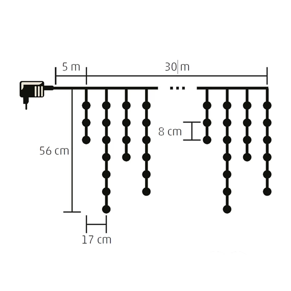 LED-es fényfüggöny, 900 LED, 5 m