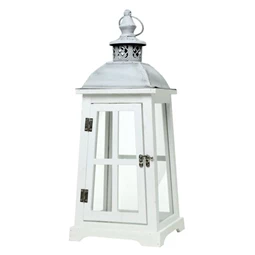 Lámpás fa, fém, üveg 18,2x18,2x33 cm natúr, fehér