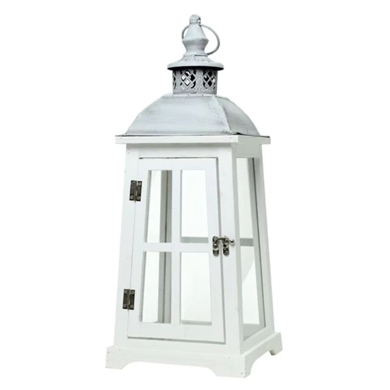 Lámpás fa, fém, üveg 18,2x18,2x33 cm natúr, fehér