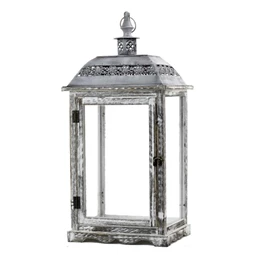 Lámpás fa, fém, üveg 65 cm fehér, szürke