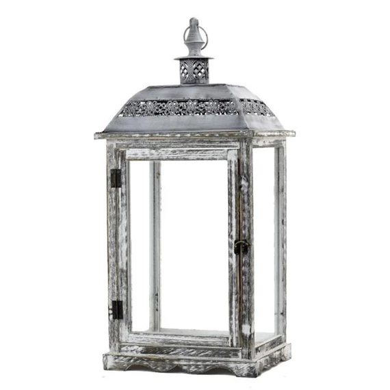 Lámpás fa, fém, üveg 65 cm fehér, szürke