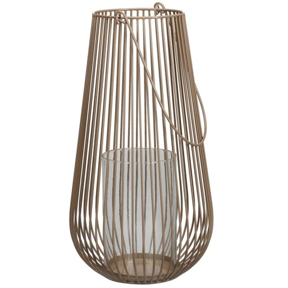 Lámpás fém, üveg 47 cm barna