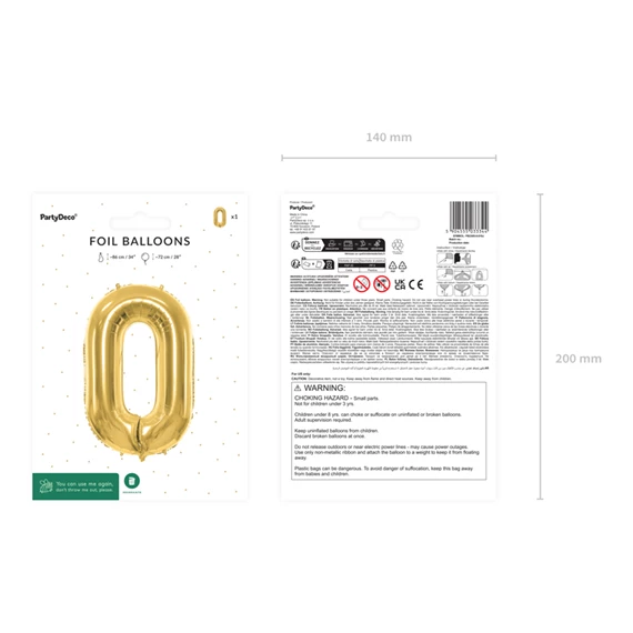 Lufi 0-s szám fólia 72 cm világos arany