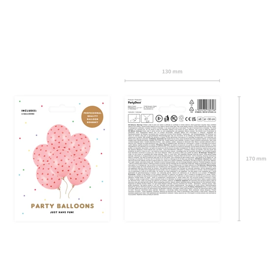 Lufi 30 cm szívek pasztell babarózsaszín S/6