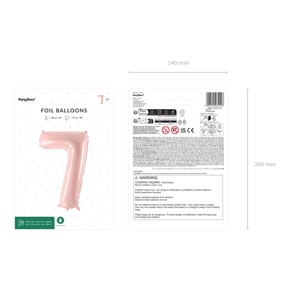 Lufi 7-es szám fólia 72 cm világos rózsaszín