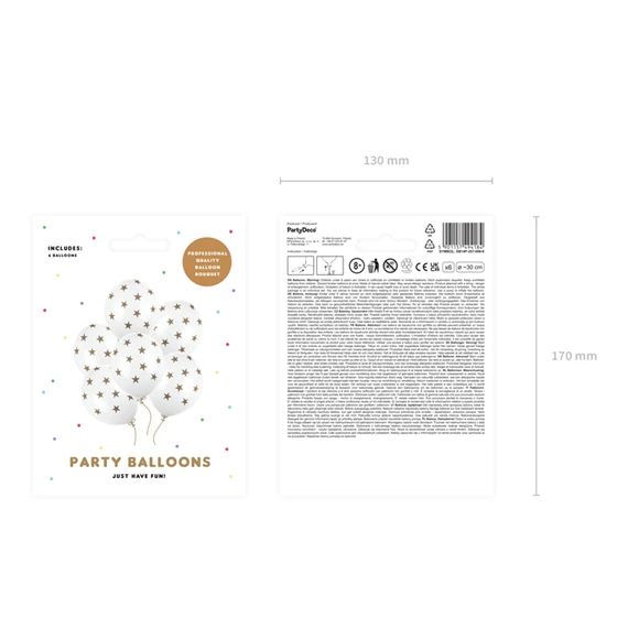 Lufi csillagokkal 30 cm pasztell tiszta fehér S/6