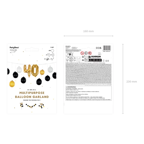 Lufi girland 3 az 1-ben 40. születésnap, mix, 260x32 cm