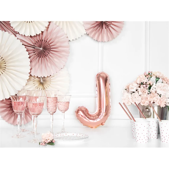 Lufi j betű fólia 35 cm rózsaarany