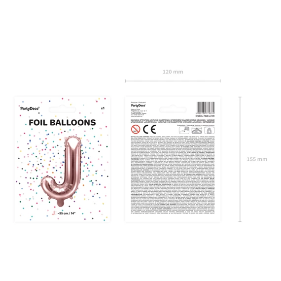 Lufi j betű fólia 35 cm rózsaarany