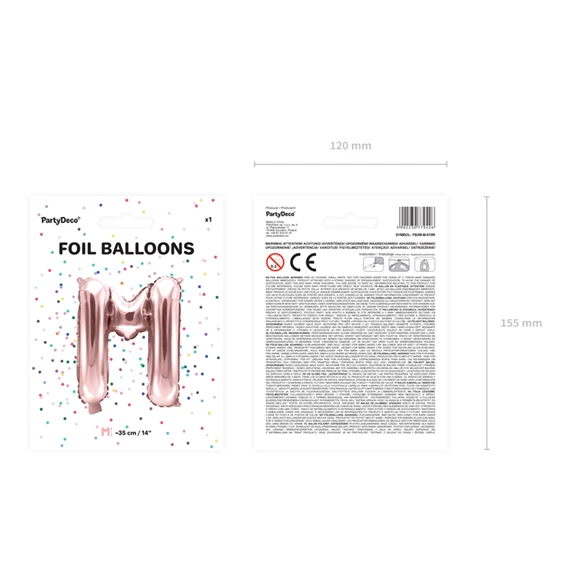 Lufi m betű fólia 35 cm rózsaarany