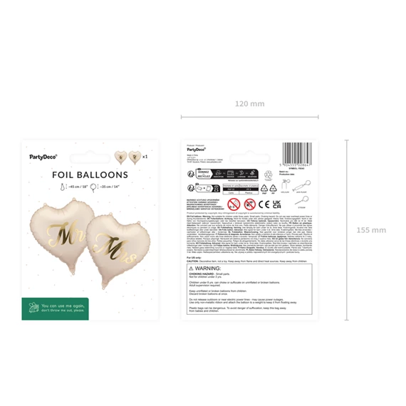 Lufi szívek Mr és Mrs felirattal 45 cm mix S/2