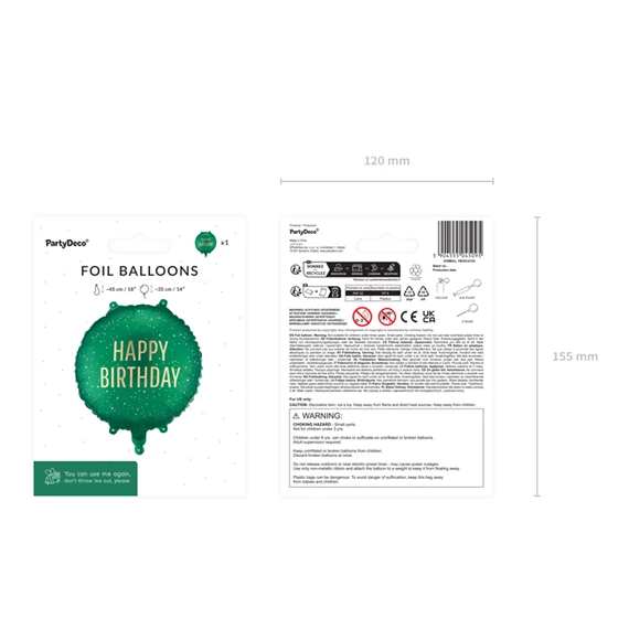 Lufi tábla Boldog születésnapot, 35x35 cm, sötétzöld