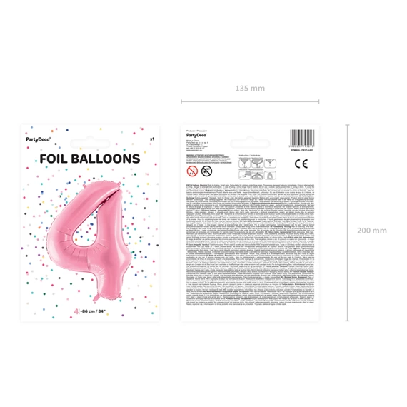 Lufi 4-es szám fólia 86 cm rózsaszín