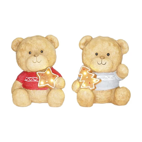 Maci csillaggal, fenyővel LED-es, glitteres 23x20x26 cm 2 féle