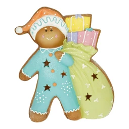 Mézeskalács figura ajándékokkal LED-es, glitteres 32,8x10,3x38 cm