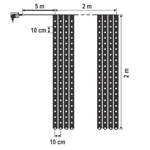 Micro LED-es fényfüggöny, 400 LED, 2x2 m