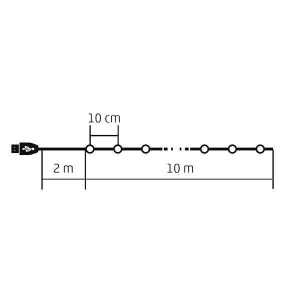 Micro LED-es fényfüzér, RGB, 12 program, 100 LED, 10 m