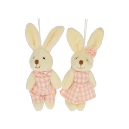 Nyúl fiú, lány kockás ruhában, akasztós 10 cm 2 féle