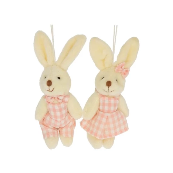 Nyúl fiú, lány kockás ruhában, akasztós 10 cm 2 féle