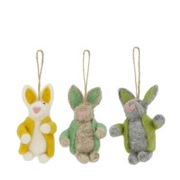 Nyúl kabátban, nemezelt, akasztós 6x6x11 cm 3féle