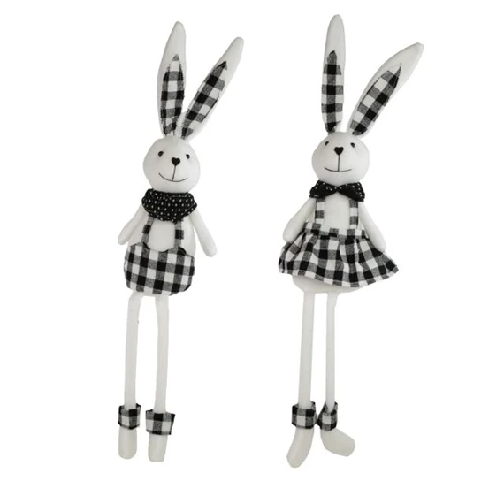 Nyúl fiú, lány kockás ruhában, lógólábú 14x8x66 cm 2 féle