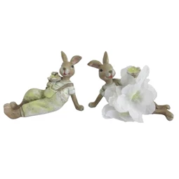 Nyúl sziromruhában, kantárosnadrágban ülő 9x4x6,5 cm 2féle